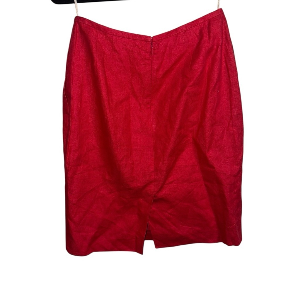 Liz Claiborne Red Linen Skirt Size 12 Side Pockets - Picture 2 of 7
